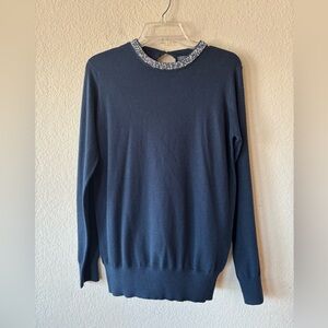 Primark Women’s Navy Sweater With‎ Embellished Neckline NWT Size M